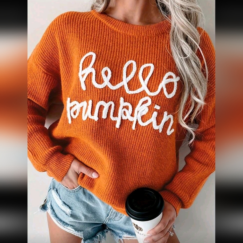 SALE ** PRICE FIRM ** BRAND NEW ** Orange 'Hello Pumpkin' Sweater - Picture 2 of 2